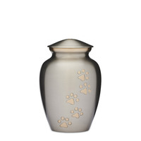 Silver with Gold Paws Urn 7"