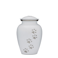 White and Silver Paws to Heaven Urn 7" 