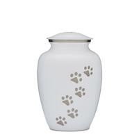 White and Silver Paws to Heaven Urn 8"