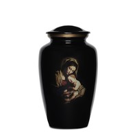 Black Cremation Urn with Mother Mary & Baby Jesus 