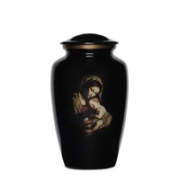 Black Cremation Urn with Mother Mary & Baby Jesus