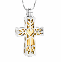 Cross Urn Pendant Silver and Gold Tone