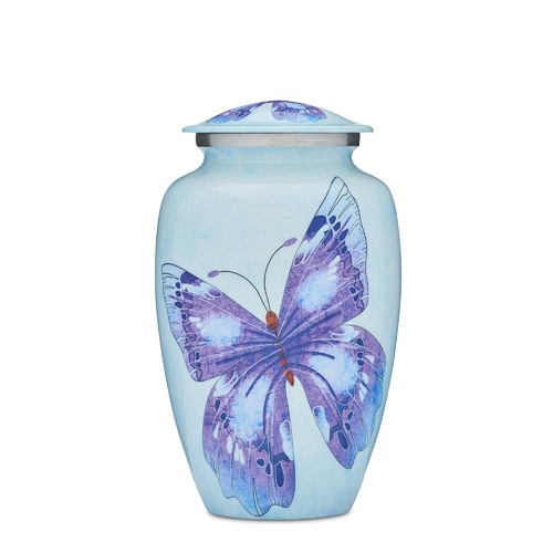 Large Alluminium Cremation Urn for Funeral Ashes in Blue Enamel 